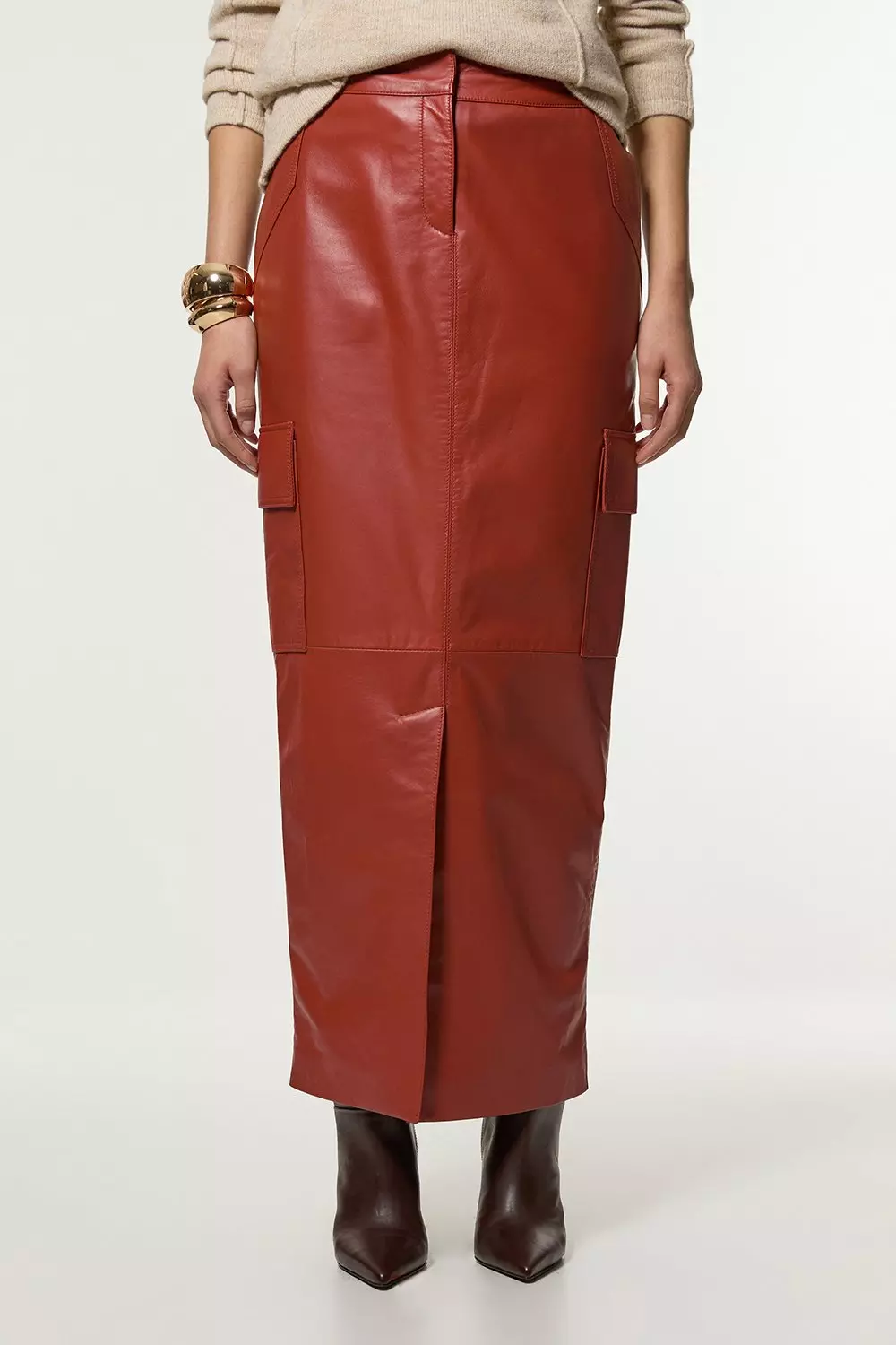 【Karen Millen】テーラード ポケット マキシ スカート Leather Cargo Pocket Maxi Tailored Skirt | Karen Millen
