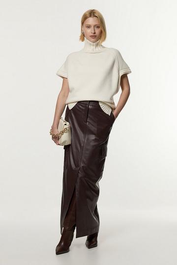 Leather Cargo Pocket Maxi Tailored Skirt wine