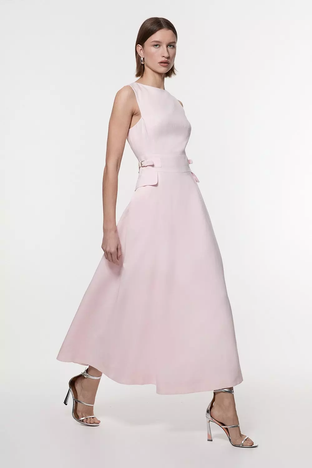 【KAREN MILLEN】コットン ブロデリー マキシ スカート Mirrored Viscose Linen Floral Print With Raffia Belt Woven