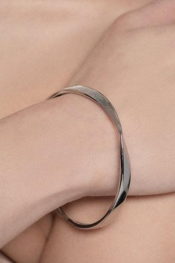 Silver Silver Tone Textured Twist Narrow Bangle