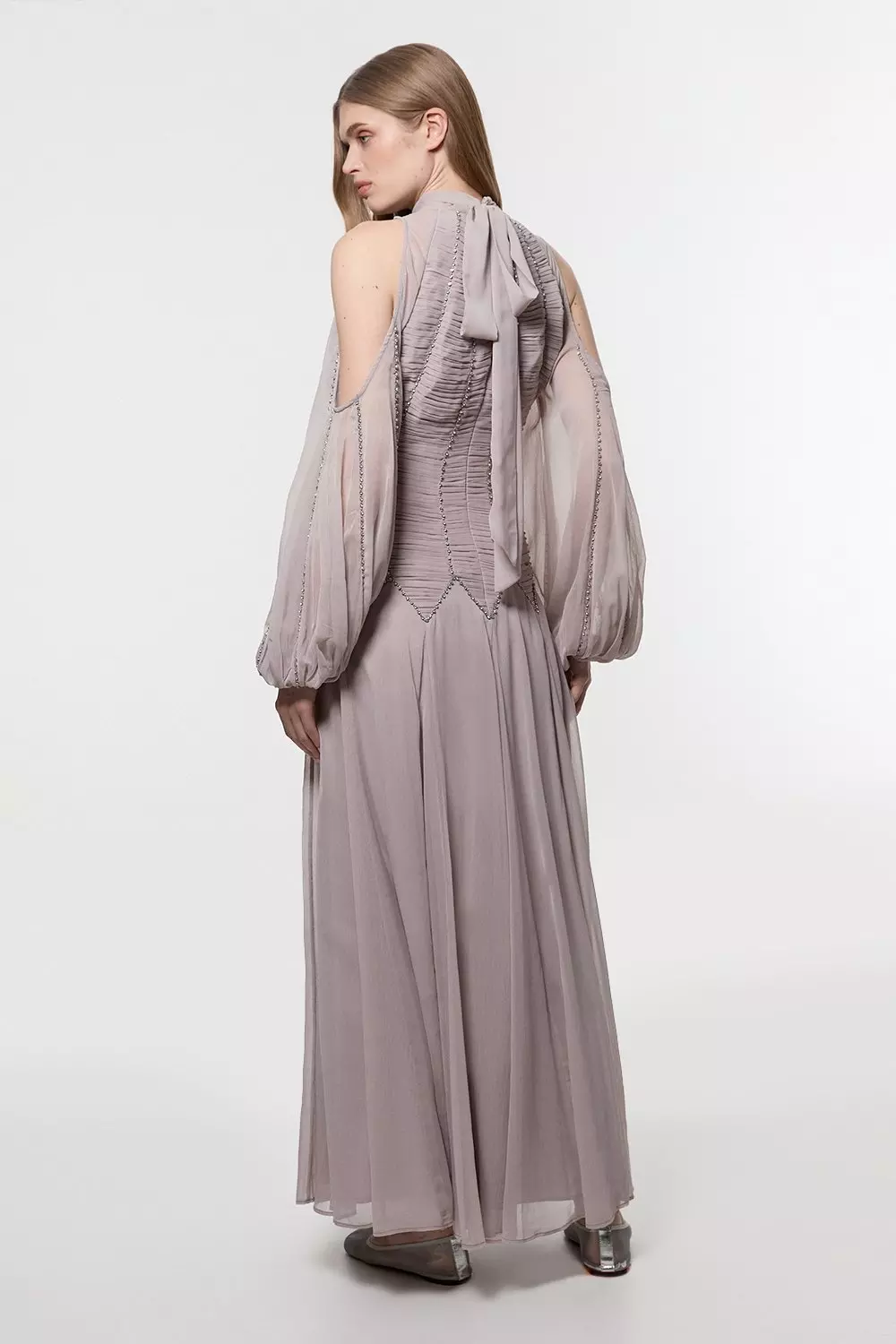 KAREN MILLEN マキシドレス ベアショルダー フリル クレープ bkk23289_ivory_xl?pdp.template