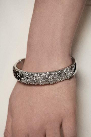 Silver Silver Tone Encrusted Hoop & T-Bar Bangle