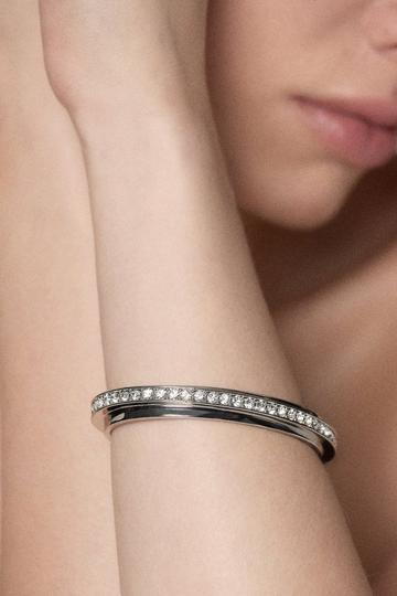 Silver Silver Tone Crystal Diagonal Cuff