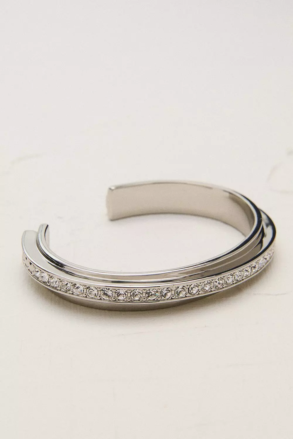 Silver Tone Crystal Diagonal Cuff | Karen Millen