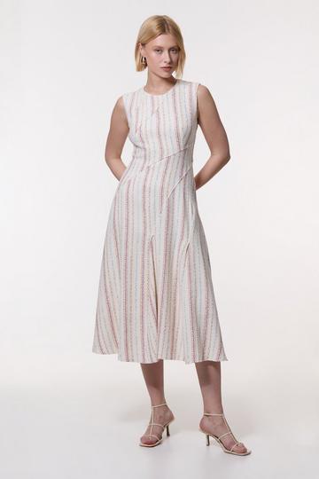 Premium Woven Stripe Tailored A-Line Midi Dress pink