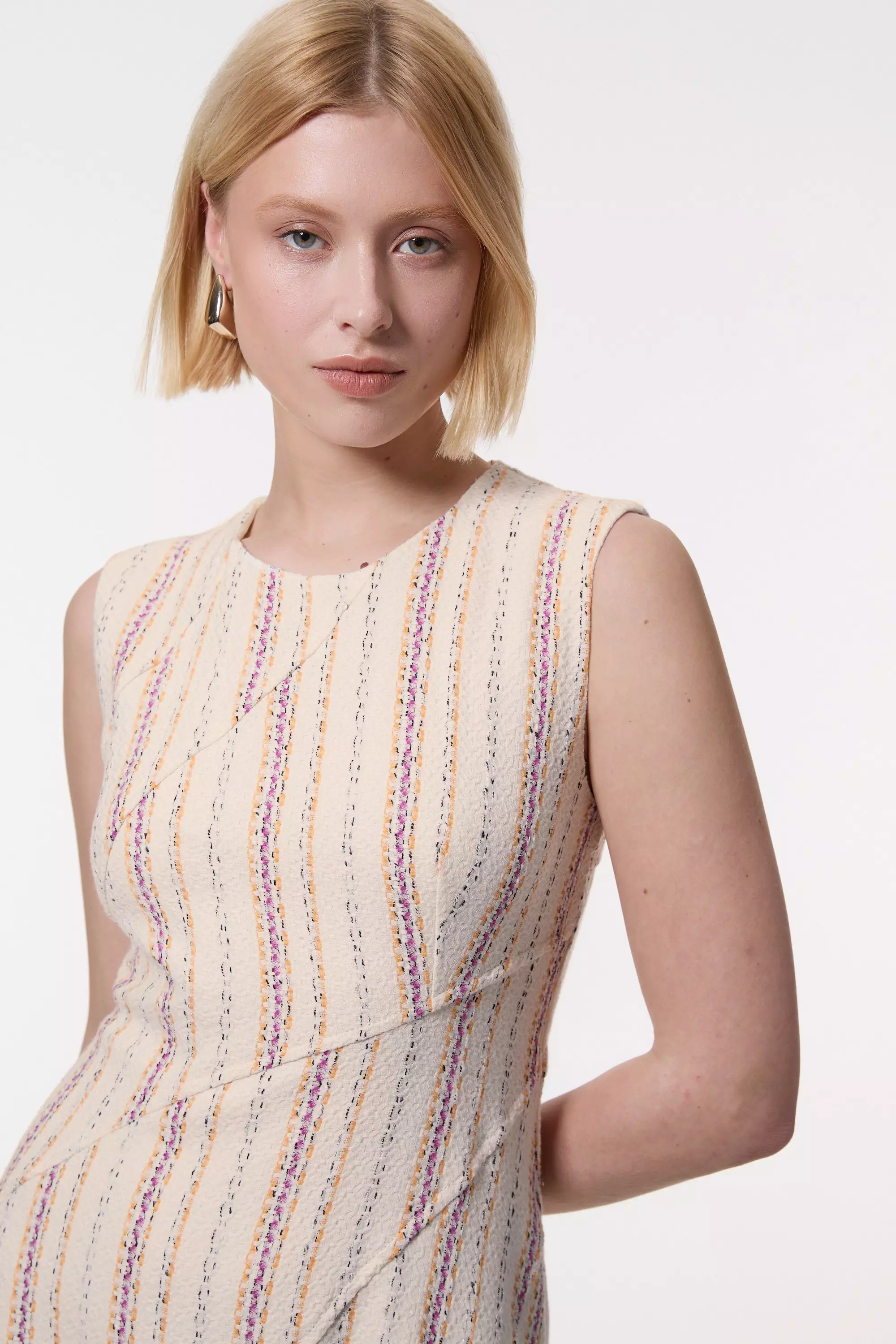Premium Woven Stripe Tailored A-Line Midi Dress | Karen Millen