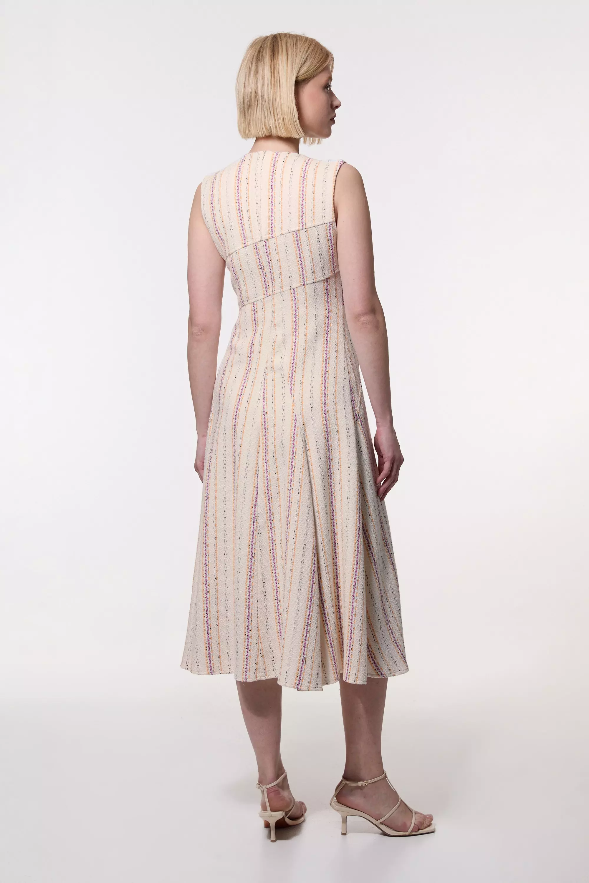Premium Woven Stripe Tailored A-Line Midi Dress | Karen Millen