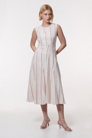 Pink Petite Premium Woven Stripe Tailored A-Line Midi Dress