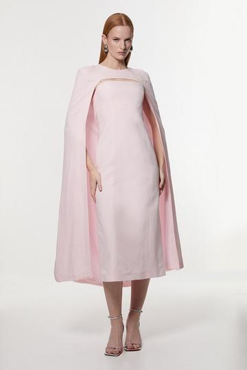 Premium Tailored Linen Drama Cape Midi Dress blush