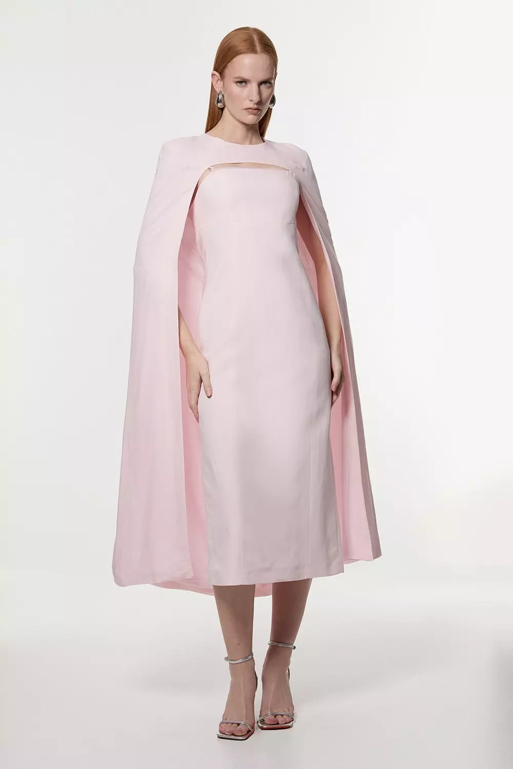 Blush Premium Tailored Linen Drama Cape Midi Dress alternative image