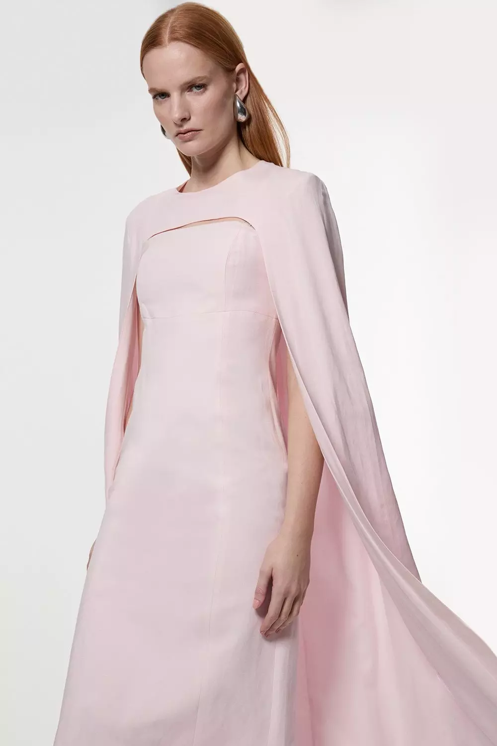 Blush Premium Tailored Linen Drama Cape Midi Dress alternative image