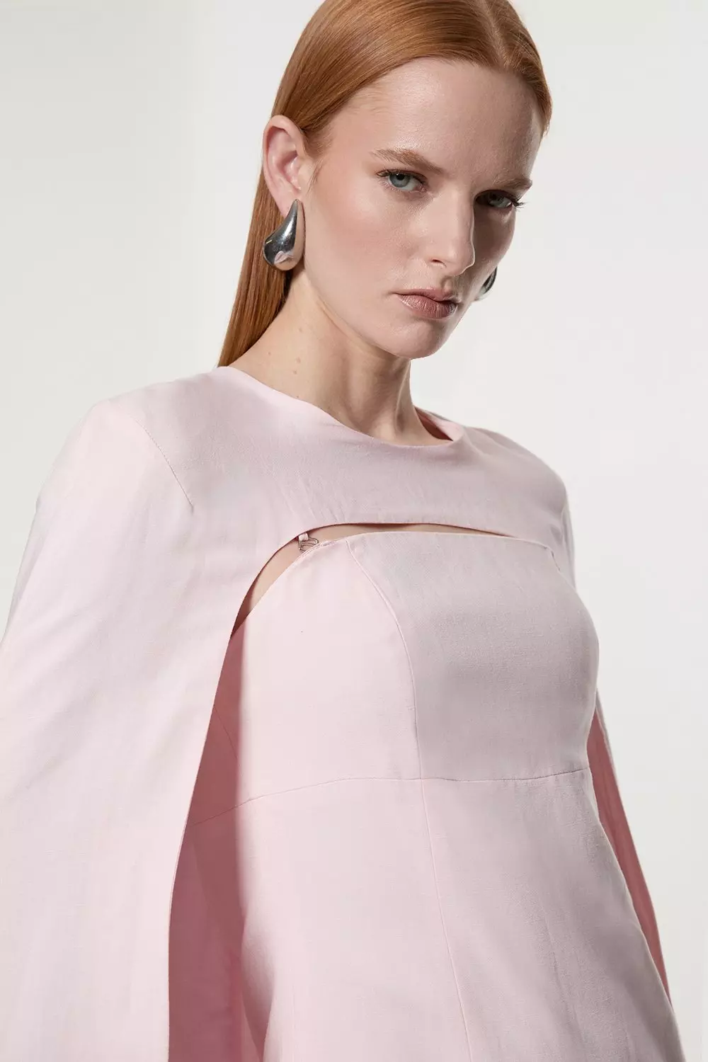 Blush Premium Tailored Linen Drama Cape Midi Dress alternative image