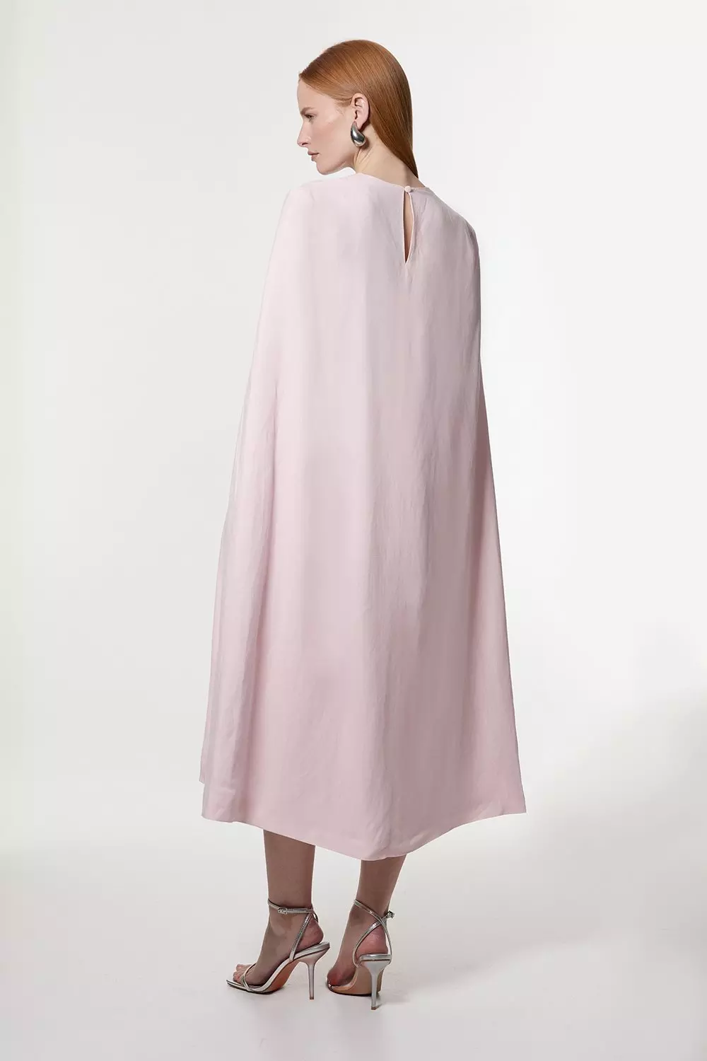 Blush Premium Tailored Linen Drama Cape Midi Dress alternative image