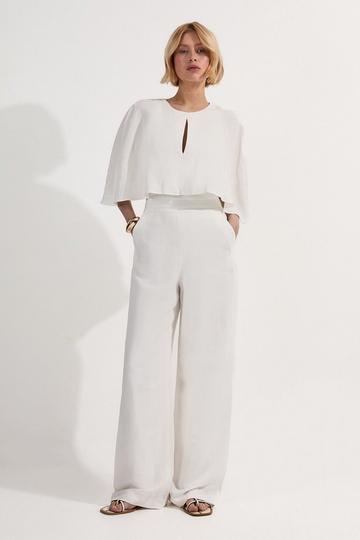 Premium Tailored Linen Drama Cape Jumpsuit ivory