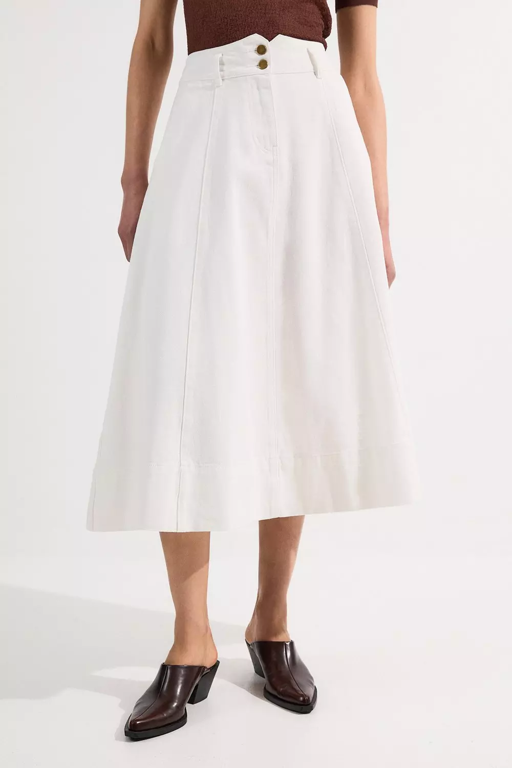 Ivory Denim High Waist Full Midi Skirt alternative image