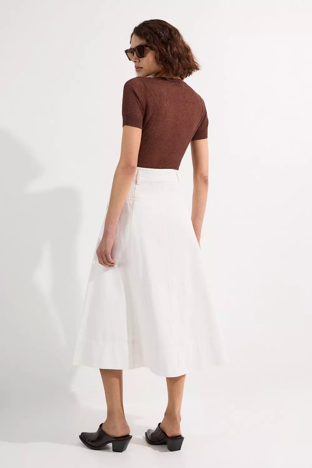 Ivory Denim High Waist Full Midi Skirt alternative image