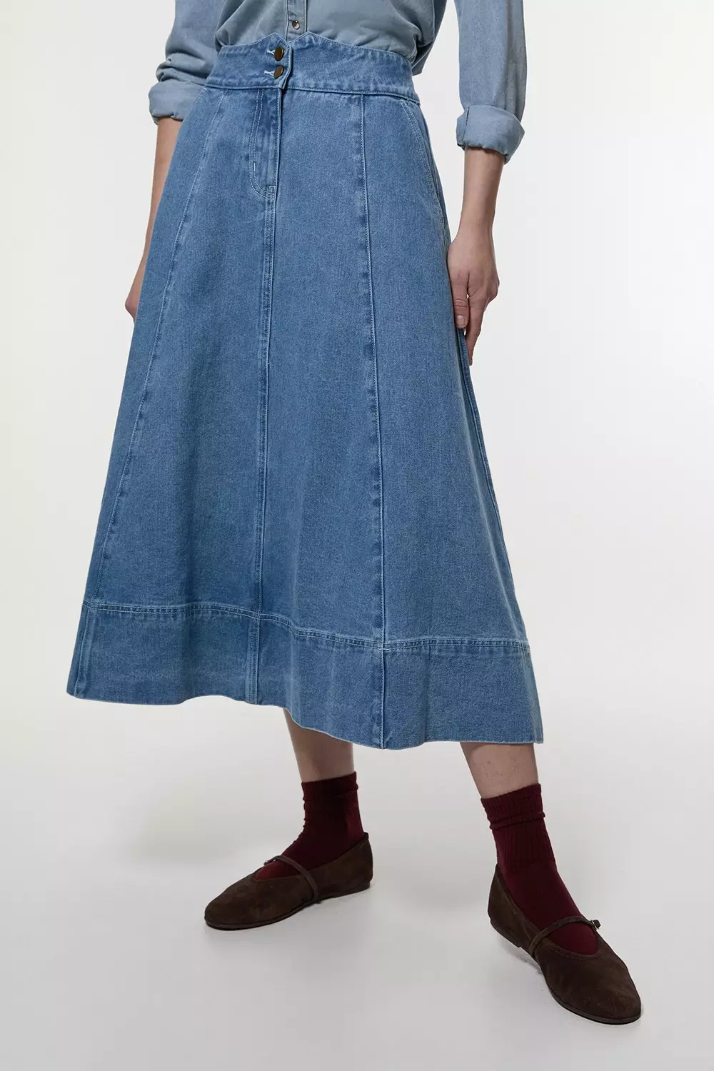 Mid blue Denim High Waist Full Midi Skirt alternative image