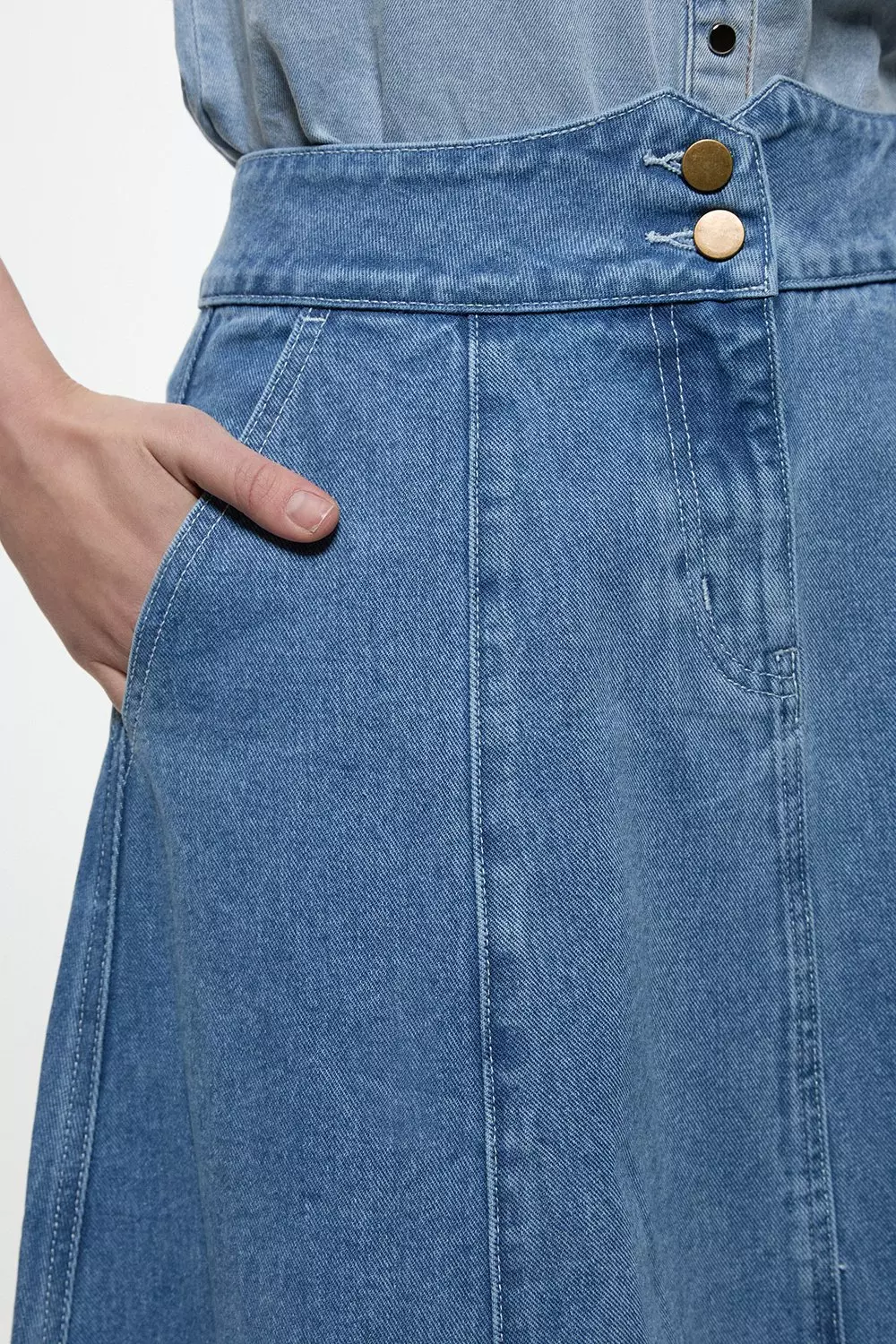 Mid blue Denim High Waist Full Midi Skirt alternative image
