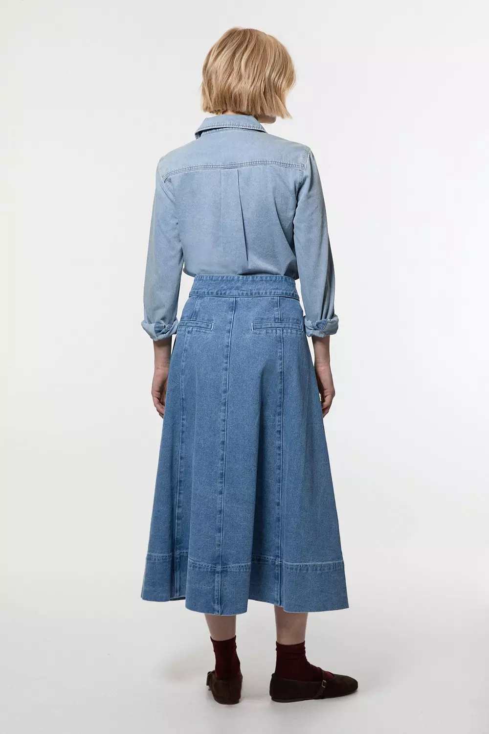 Mid blue Denim High Waist Full Midi Skirt alternative image