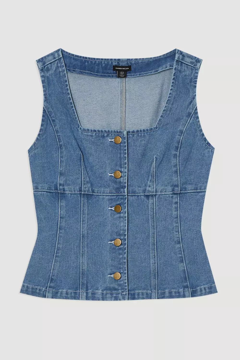 Mid blue Denim Soft Wash Sleeveless Square Neck Top alternative image