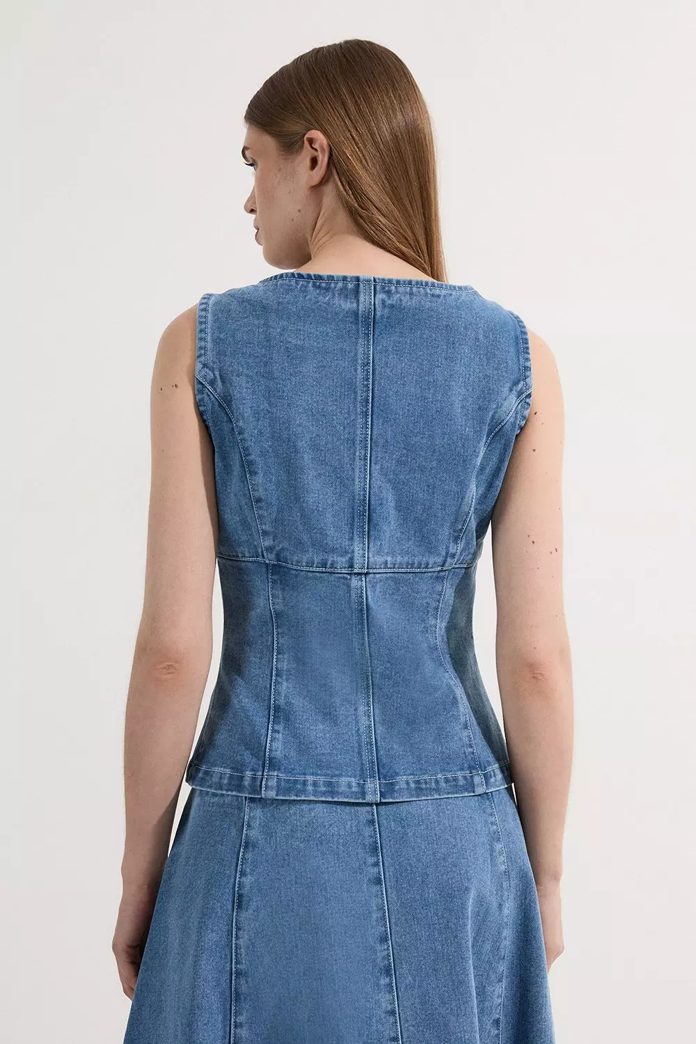 Mid blue Denim Soft Wash Sleeveless Square Neck Top alternative image