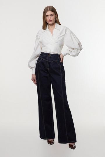 Petite Denim Contrast Stitch Detail Straight Leg Jean indigo