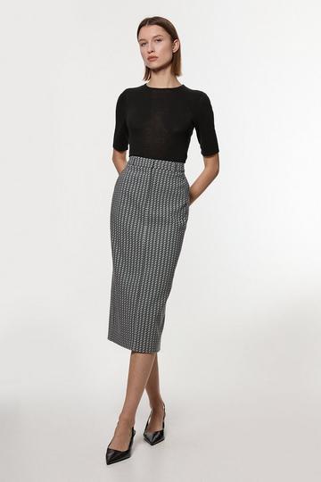 Jacquard Tailored Maxi Pencil Skirt black