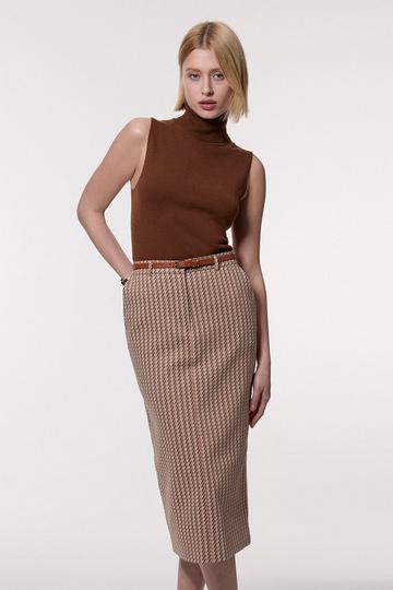 Jacquard Tailored Maxi Pencil Skirt camel