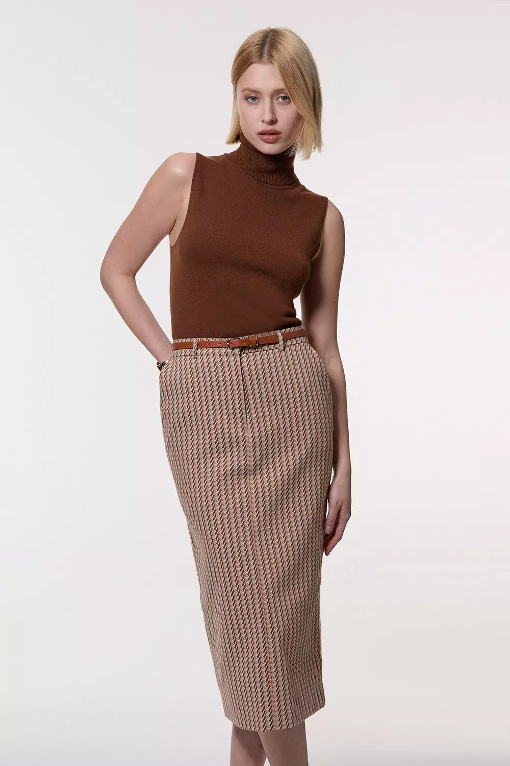 Black Jacquard Tailored Maxi Pencil Skirt alternative image
