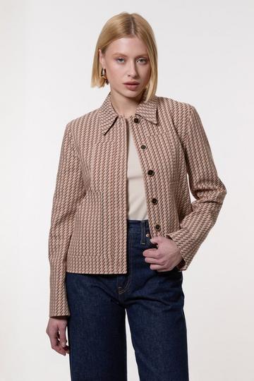 Jacquard Single Breasted Tailored Blazer camel