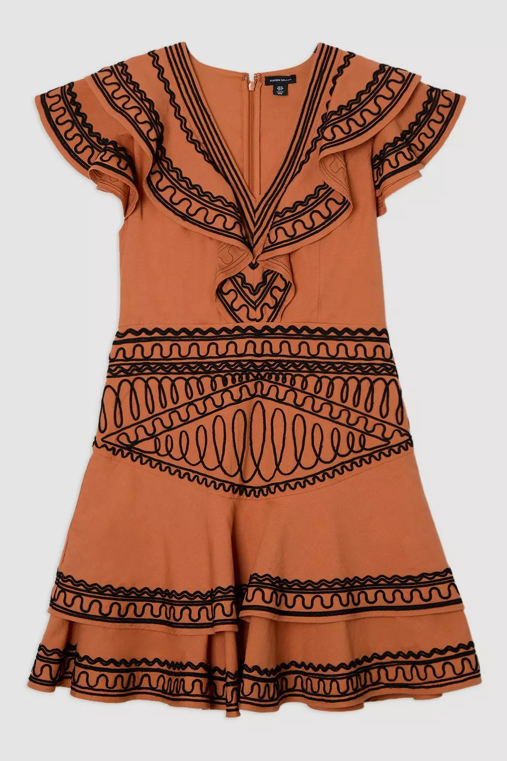 KAREN MILLEN* コットンリネン プランジ ミニドレス Petite Cotton Embroidery Woven Mini Dress | Karen Millen