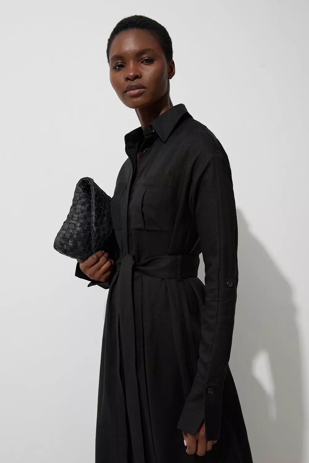 【KAREN MILLEN】ビスコース リネンウーブンシャツドレス bkk18152_black_xl?pdp.template