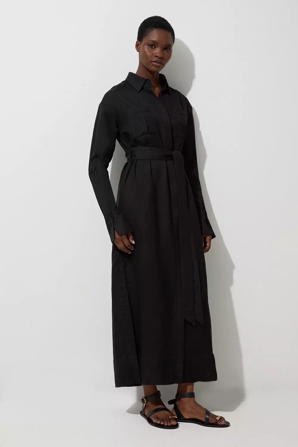 【KAREN MILLEN】ビスコース リネンウーブンシャツドレス Viscose Linen Woven Belted Shirt Dress | Karen Millen