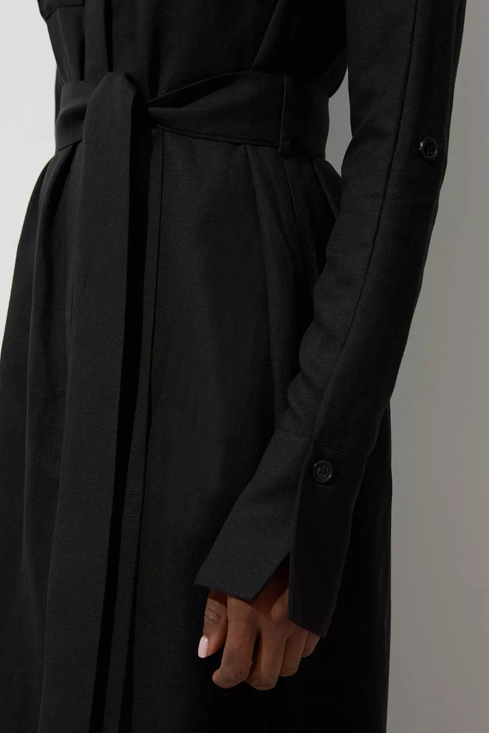 Viscose Linen Woven Belted Shirt Dress | Karen Millen