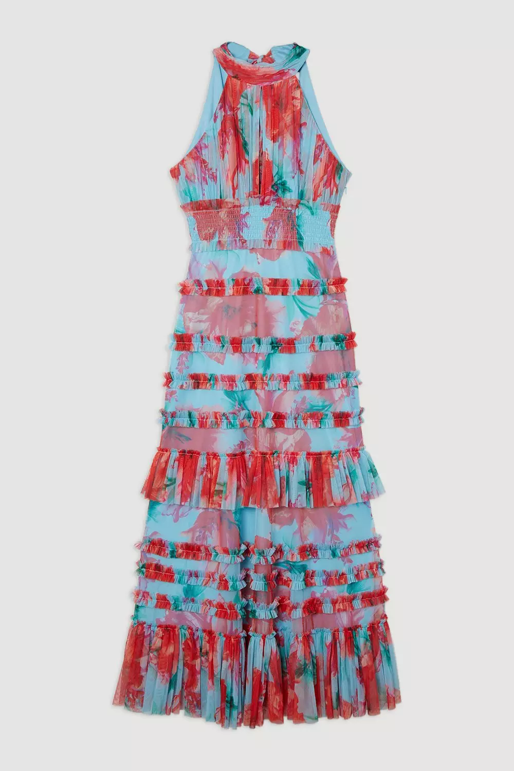 Floral Tulle Halter Neck Woven Maxi Dress | Karen Millen