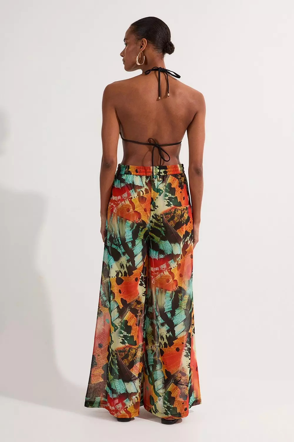 Butterfly Georgette Wide Leg Beach Trouser | Karen Millen