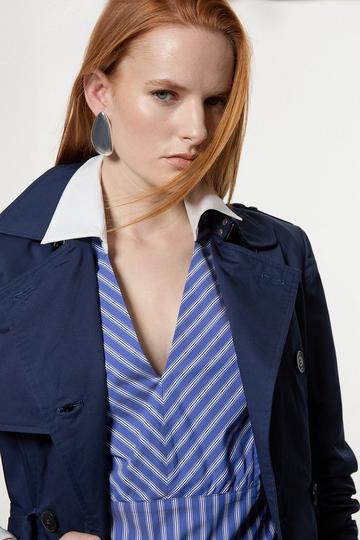 Contrast Cuff And Collar Tailored Stripe Shirt blue