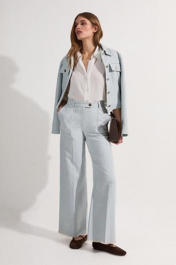 Spring Tweed Tailored Straight Leg Trousers pale blue