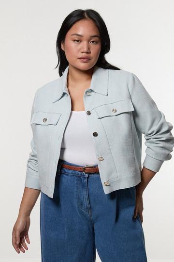 Plus Size Spring Tweed Tailored Jacket pale blue