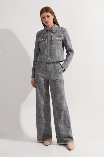 Tall Spring Tweed Tailored Straight Leg Trousers navy