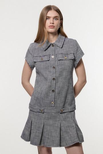 Navy Spring Tweed Tailored Mini Dress