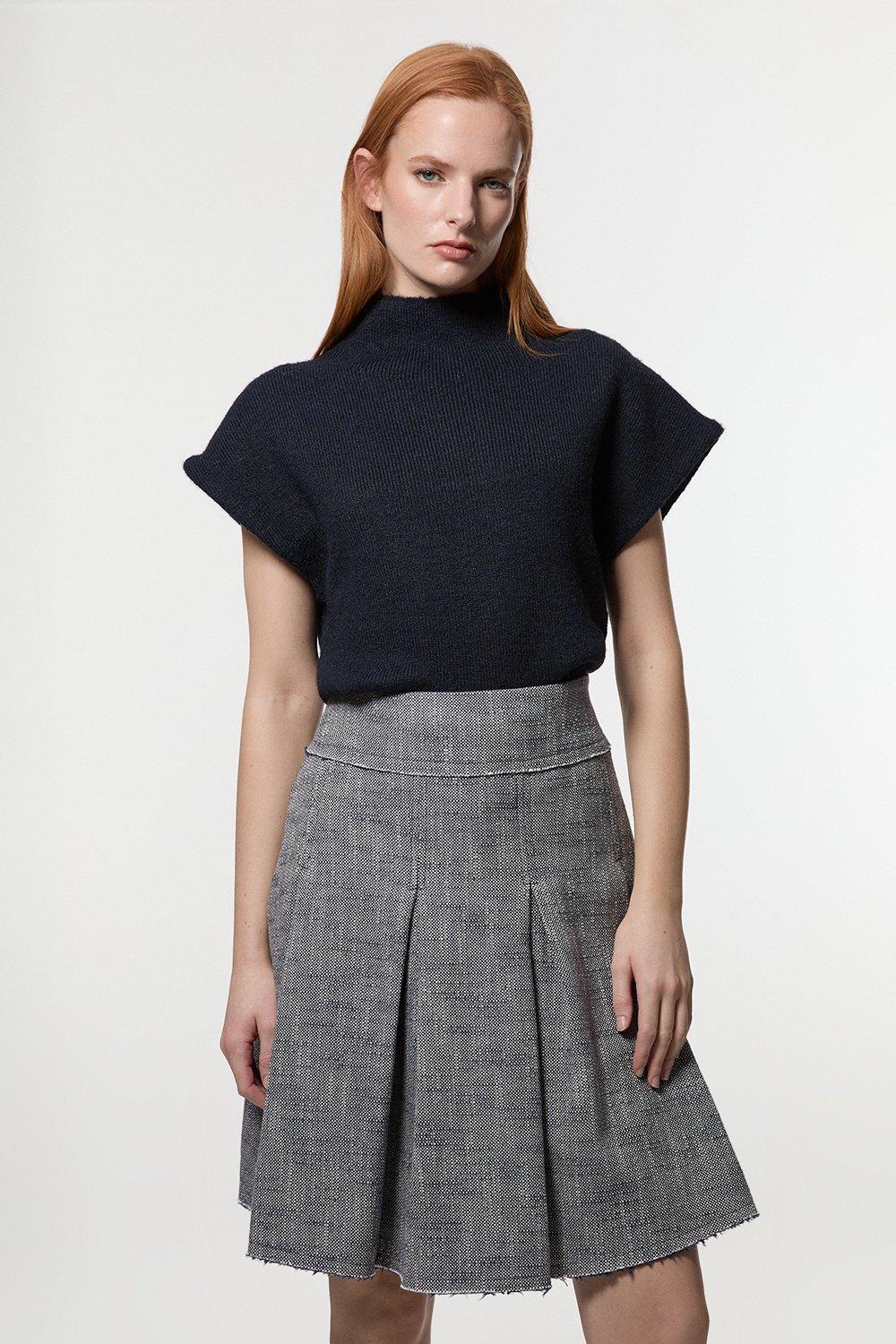 Navy Spring Tweed Tailored Full Skirt