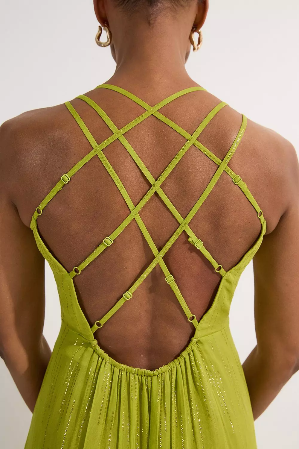 Lime Strappy Metallic Viscose Georgette Beach Dress alternative image