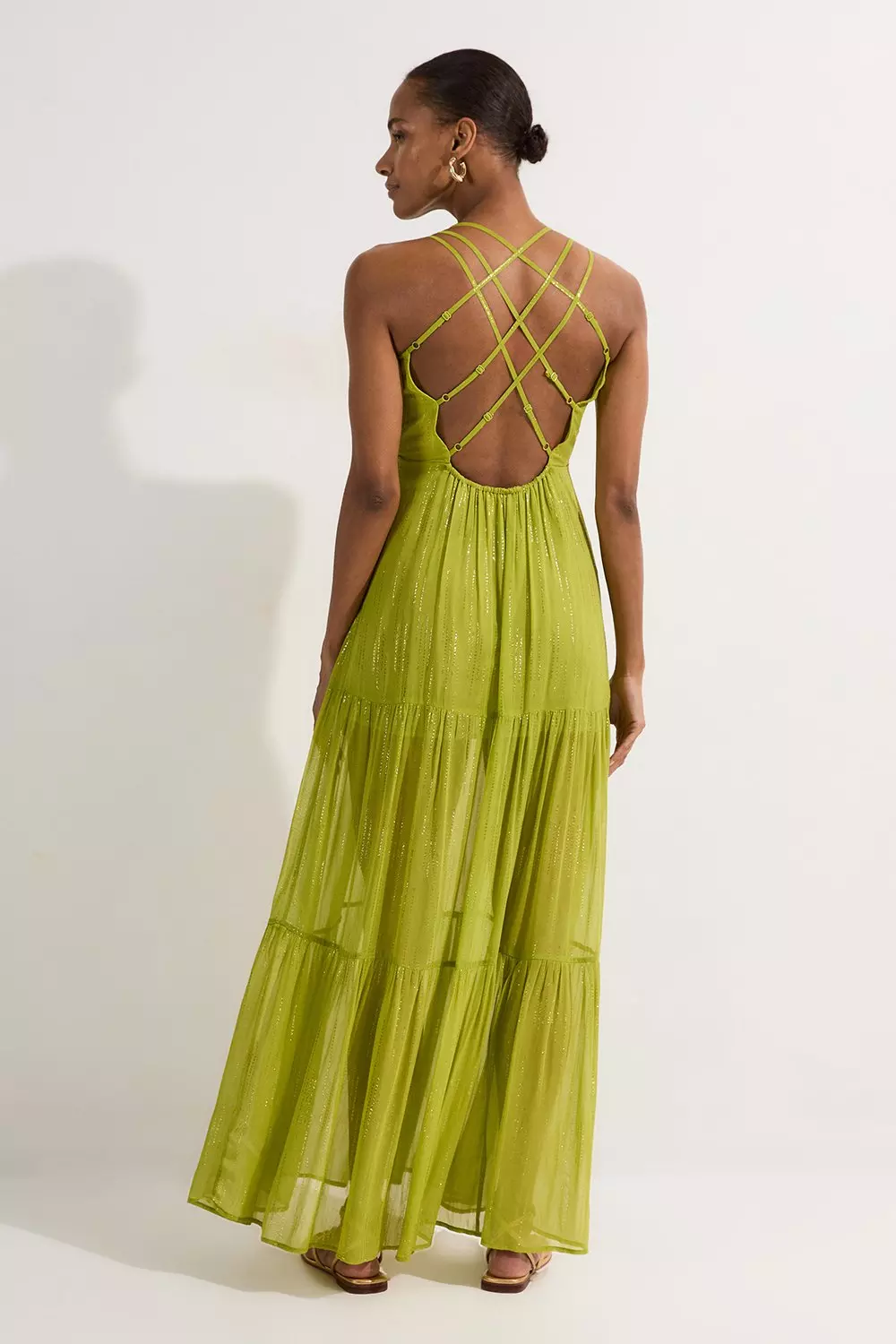 Lime Strappy Metallic Viscose Georgette Beach Dress alternative image