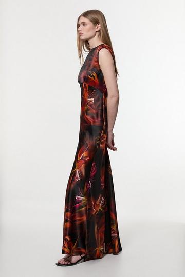 Satin Strong Shoulder Woven Maxi Dress floral