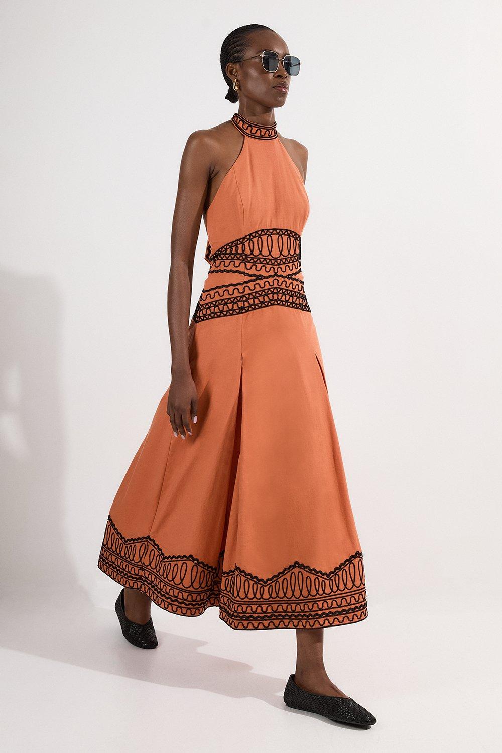 【KAREN MILLEN】プチデニム半袖シャツドレス 関税込 Silk Cotton Rose Print Halter Woven Maxi Dress | Karen Millen