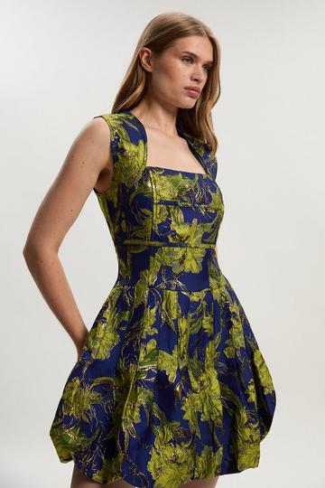 Tall Floral Jacquard Tailored Puff Mini Dress multi