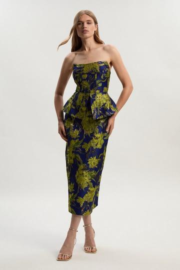 Petite Floral Jacquard Tailored Midi Pencil Dress multi
