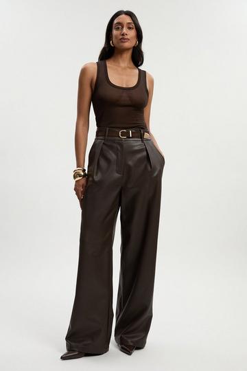 Faux Leather High Waisted Wide Leg Pants chocolate
