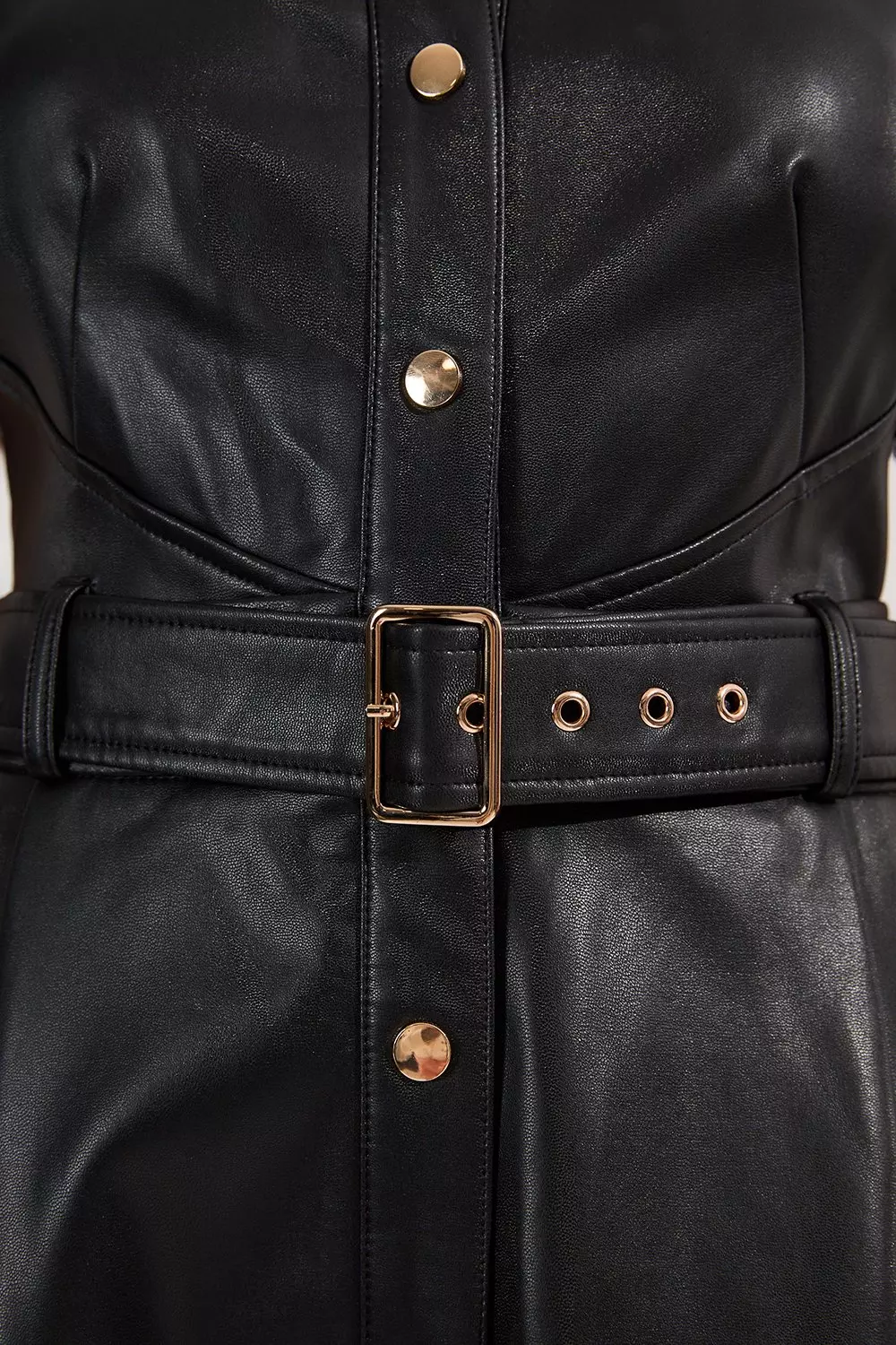 安心追跡【KAREN MILLEN】フェイクレザー ベルト付 シャツドレス Faux Leather Belted Midi Shirt Dress | Karen Millen